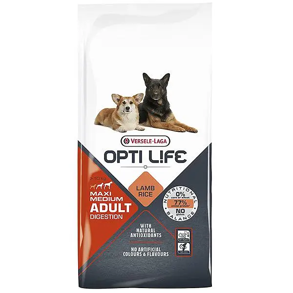 Сухий суперпреміум корм Opti Life Adult Digestion Medium & Max Опті Лайф для собак середніх і великих порід, Ягня 12.5 кг (311332)