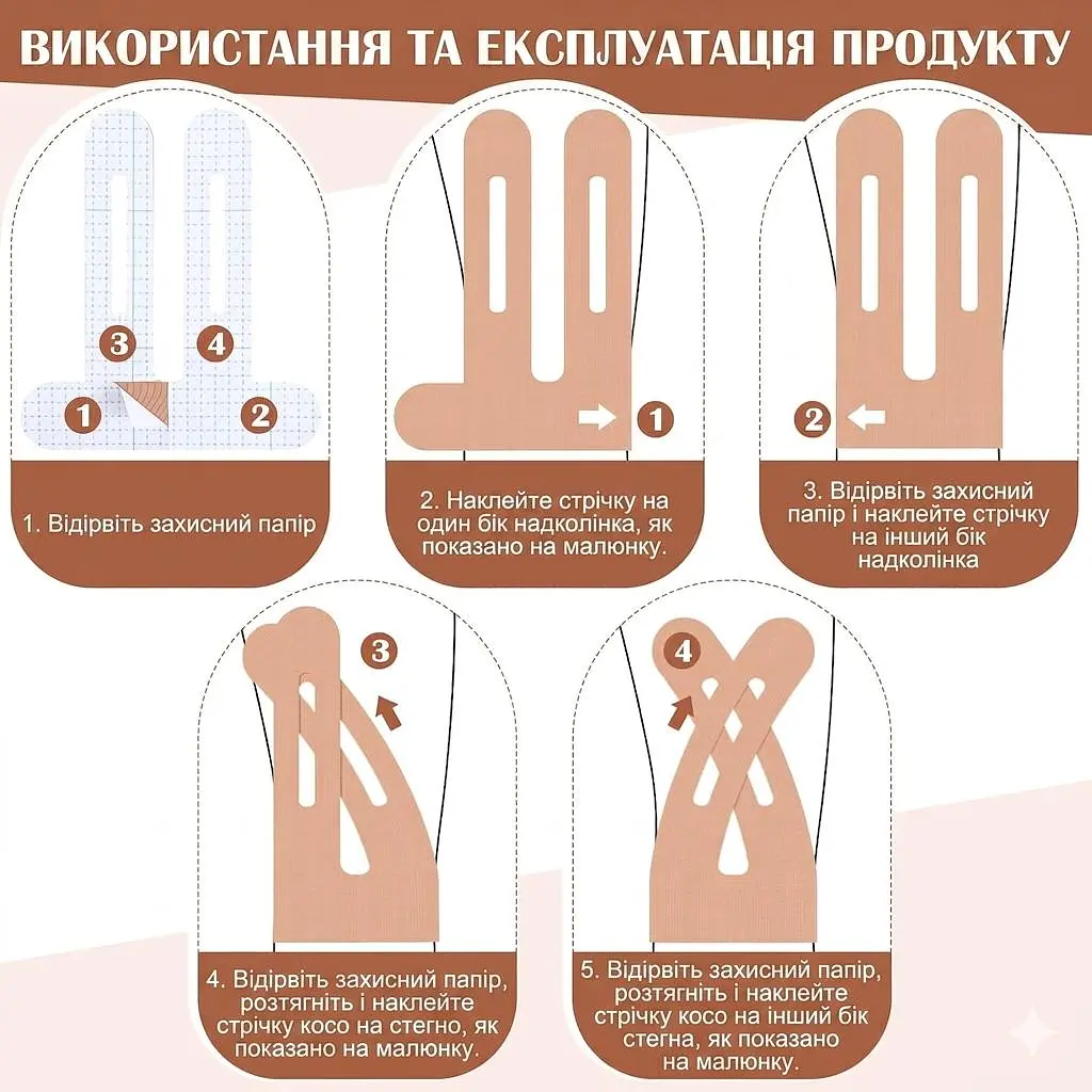 Кінезіо тейпи спортивні кінезіологічні стрічки  - пластирі бандаж для коліна і суглоба  бандажні  захисні наклейки стрічки для фіксації та підтримки суглобів  під час спорту 22 х 25 см 10 шт - фото 10