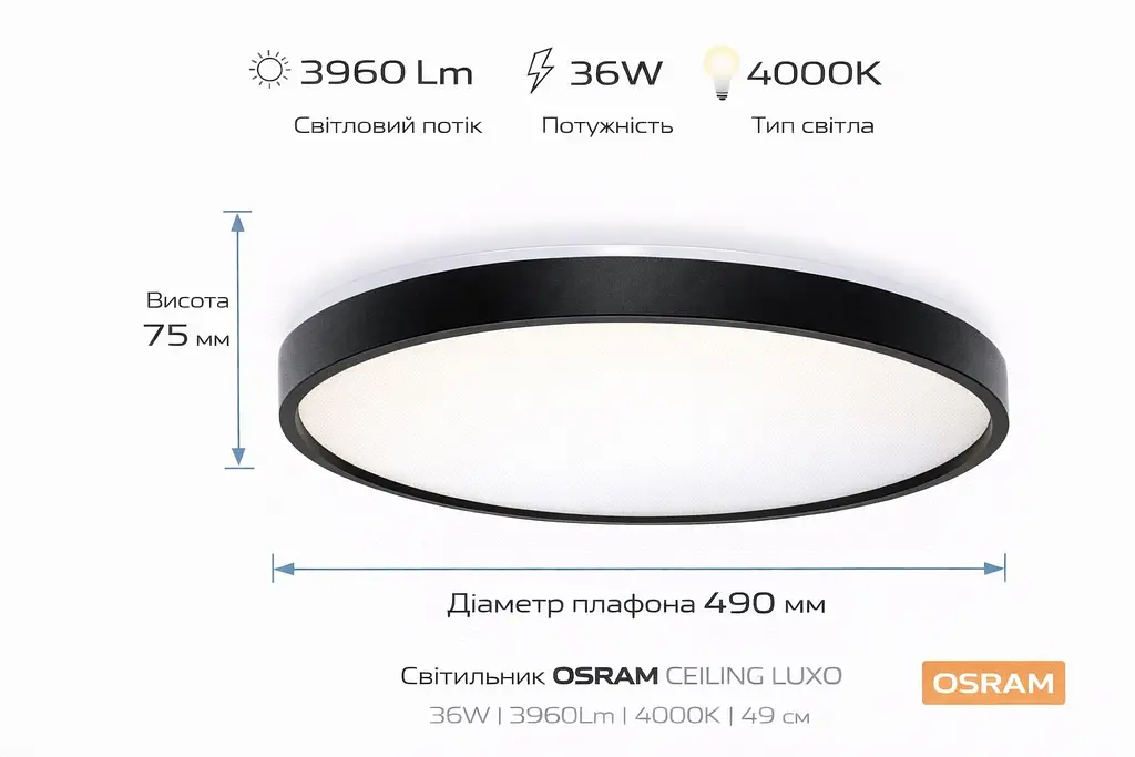 Osram Світильник накладний CEILING LUXO 36Вт 4000К чорний - фото 2