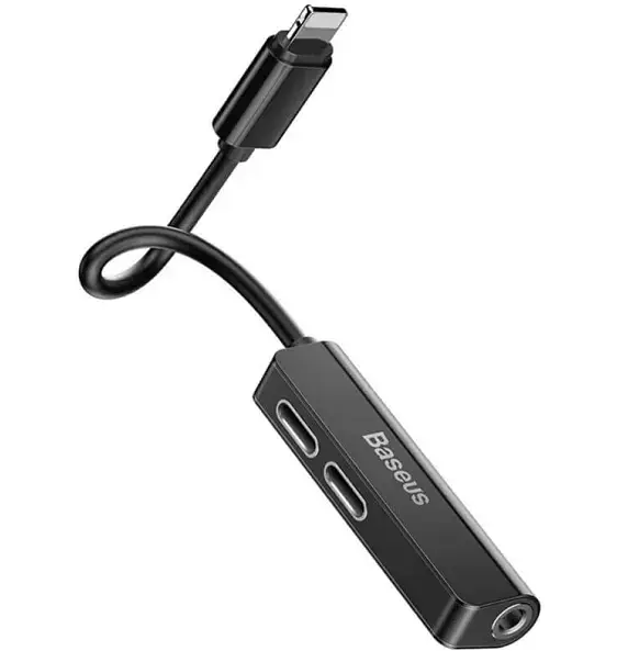Адаптер Baseus L 52 3 in 1 Lightning Male to 3.5 mm+2 Lightning Female Black (CALL 52-01) - фото 2