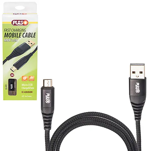 Кабель PULSO USB - Micro USB 3А, 2m, black (швидка зарядка/передача даних)