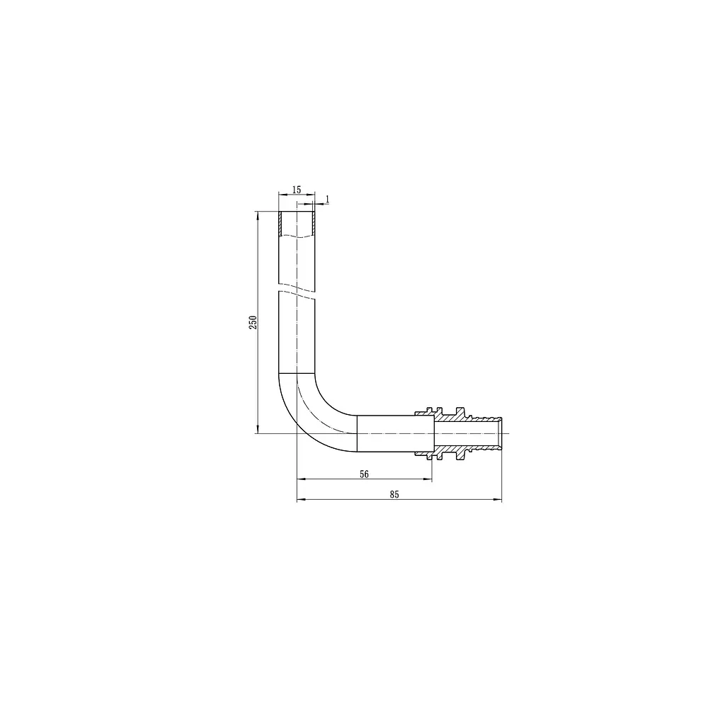 Трубка Г-подібна для приєднання радіатора Koer Ka.D16-250 - 16(2.2mm) x 15-250mm KR4902 - фото 2