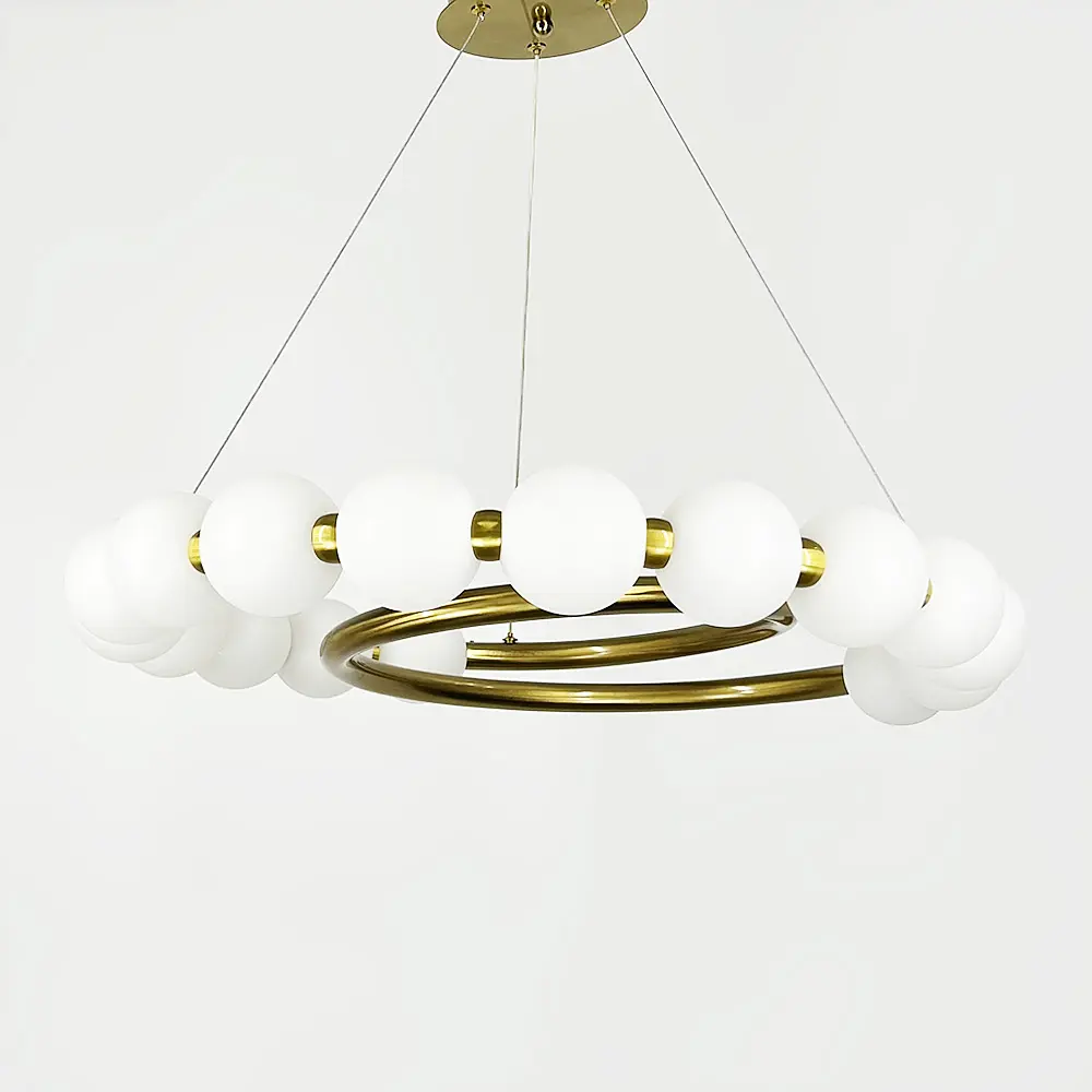 Подвесная латунная люстра с белыми шариками Ø 60 см | Ст. F 603-600 AB | Line F - фото 2
