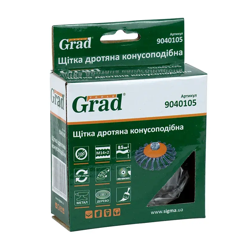 Щітка дротяна конусоподібна Ø100мм М14×2 мм (сталева кручена) GRAD (9040105) - фото 2