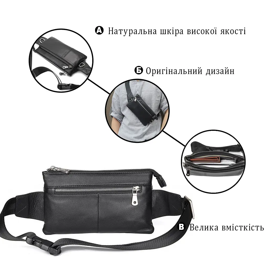 Сумка поясна зерниста шкіряна Vintage 23,5х13х1,5 см sum0028933 - фото 4