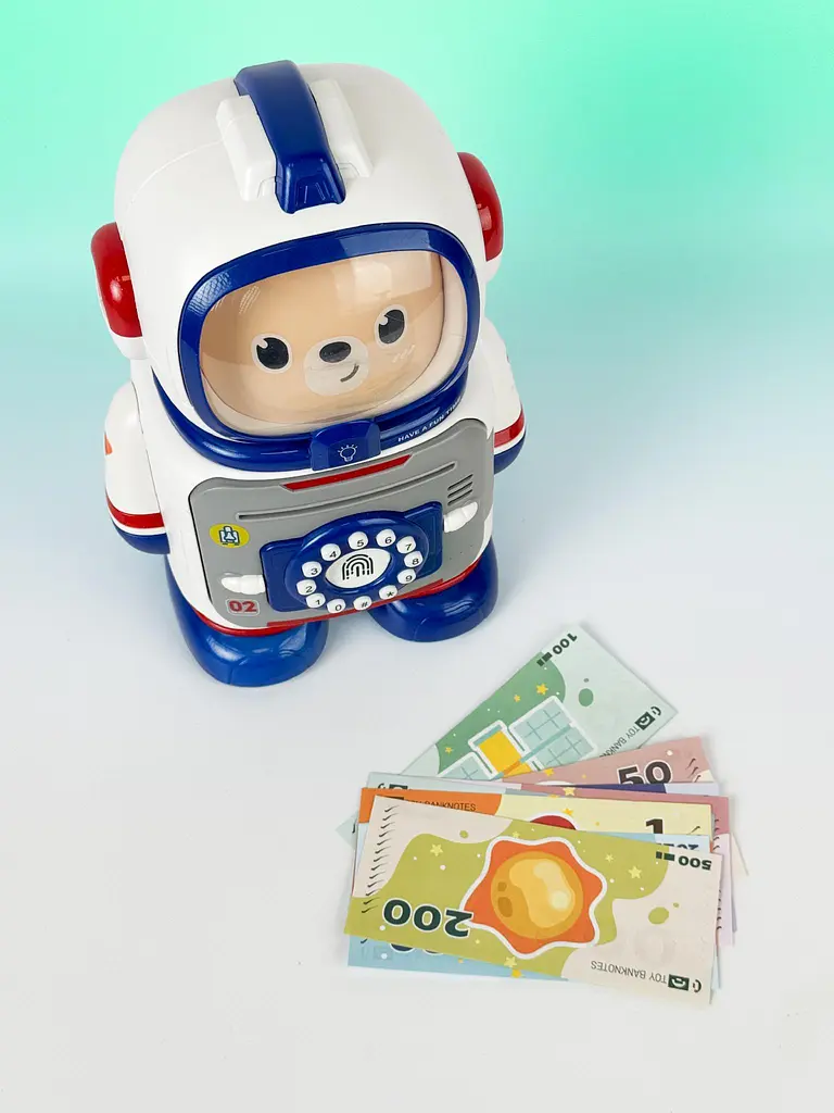 Скарбничка сейф дитячий, банка для грошей «Космонавт» MK 5061 з кодовим замком, світлом і звуком (біло-синій) - фото 6