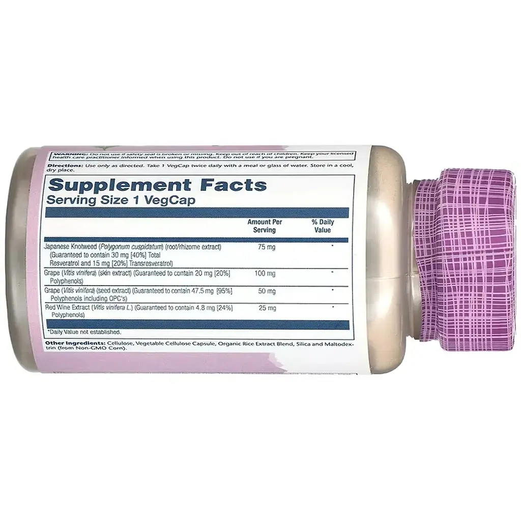 Ресвератрол Solaray Resveratrol 75 мг 60 веганських капсул - фото 3