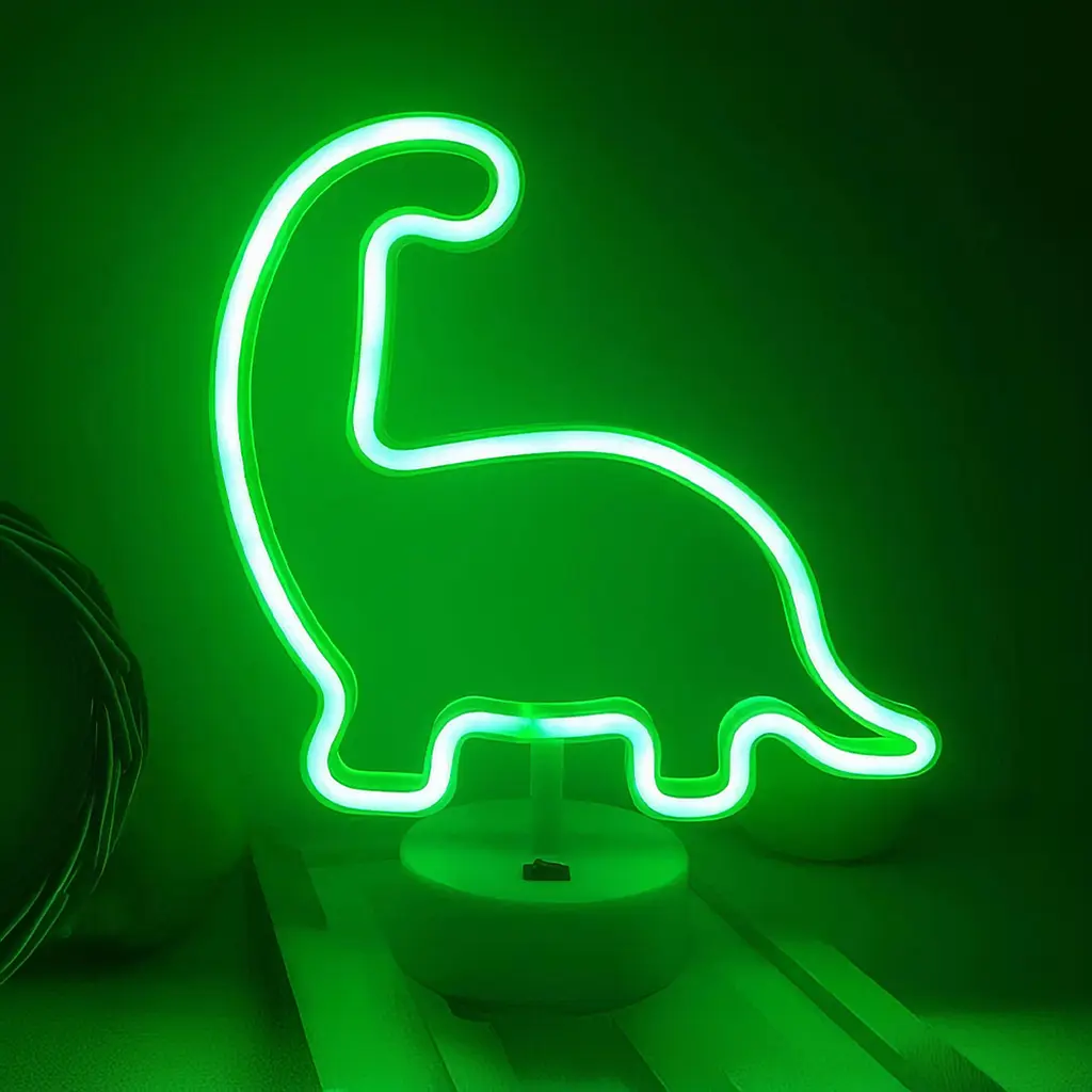 Неоновий нічник Динозавр, світильник, USB, живлення через PowerBank та батарейки, зелений (WLS-QX-NH2400G) - фото 2