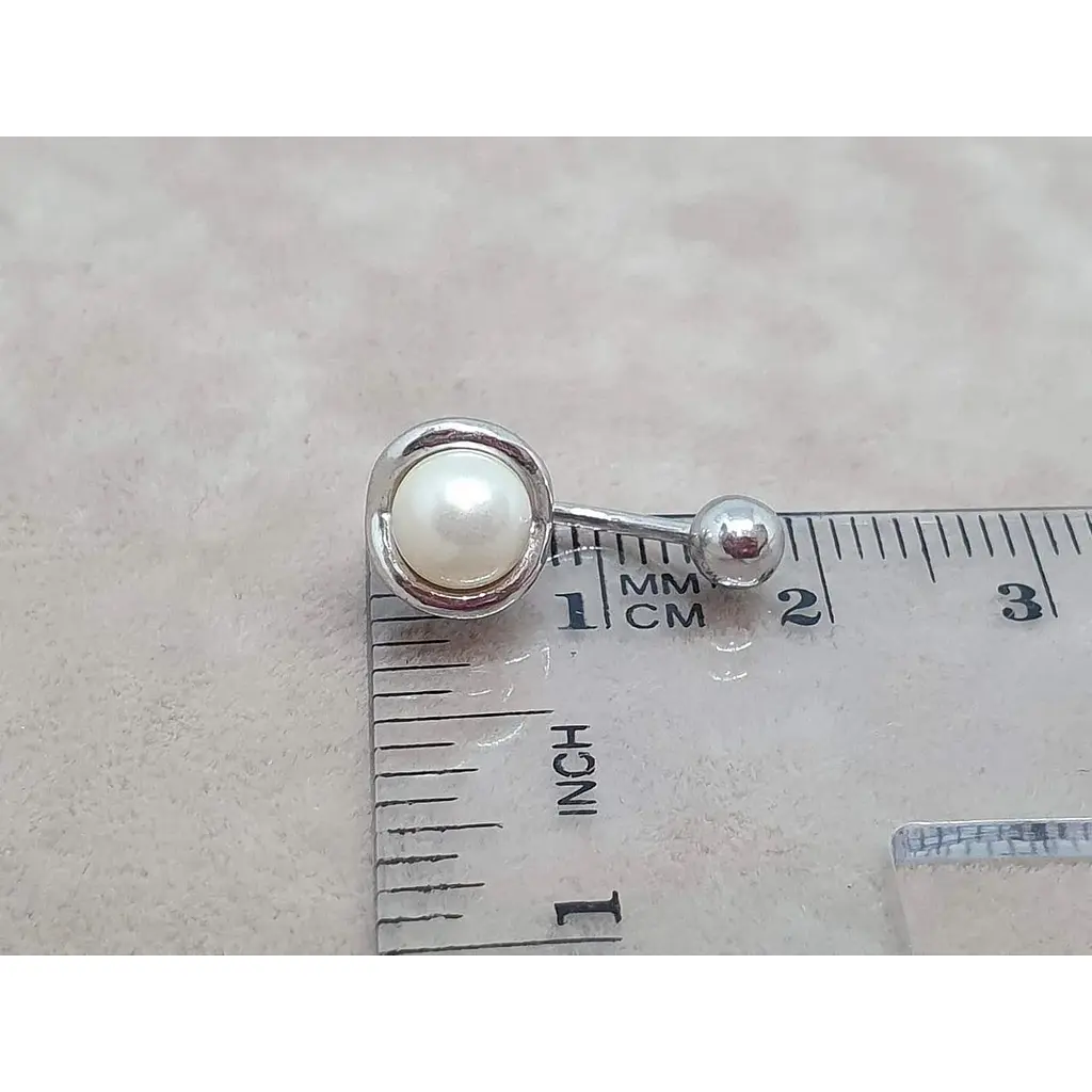 Серебряная серьга для пирсинга пупка Umax с жемчугом. 7021U - фото 3