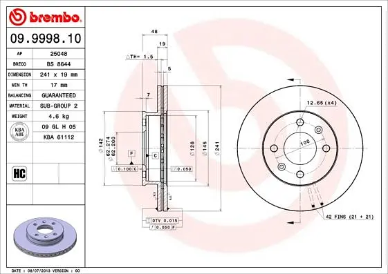 Диск гальмівний передній вентильований Hyundai Getz 01-11р Brembo (09.9998.10) - фото 2