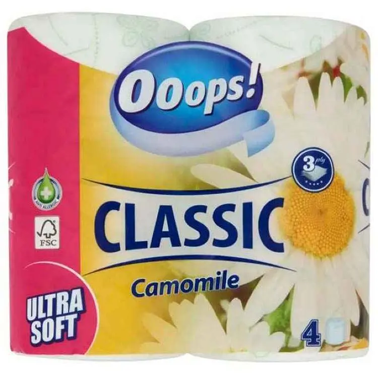 Туалетний папір OOOPS! 3 шари Classic Camomilla 4шт 140 відривів