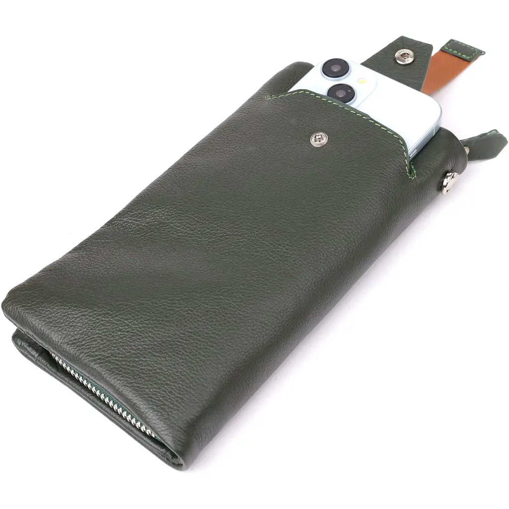 Стильний гаманець для жінок з відділенням під телефон ST Leather 23103 зелений - фото 7