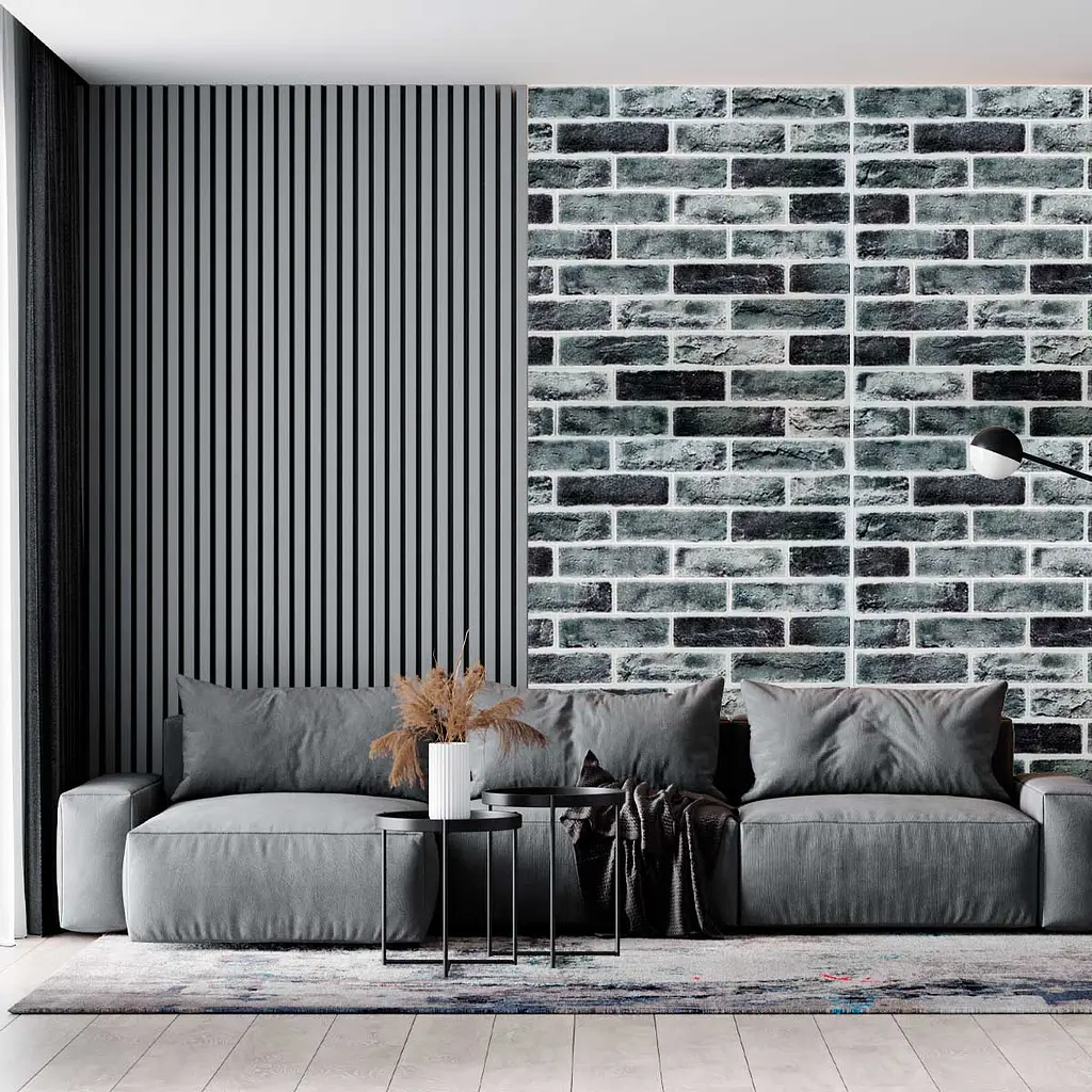 Самоклеюча декоративна 3D панель 3D Loft цегла сіро-синій клінкер 700x700x5мм (413) - фото 4