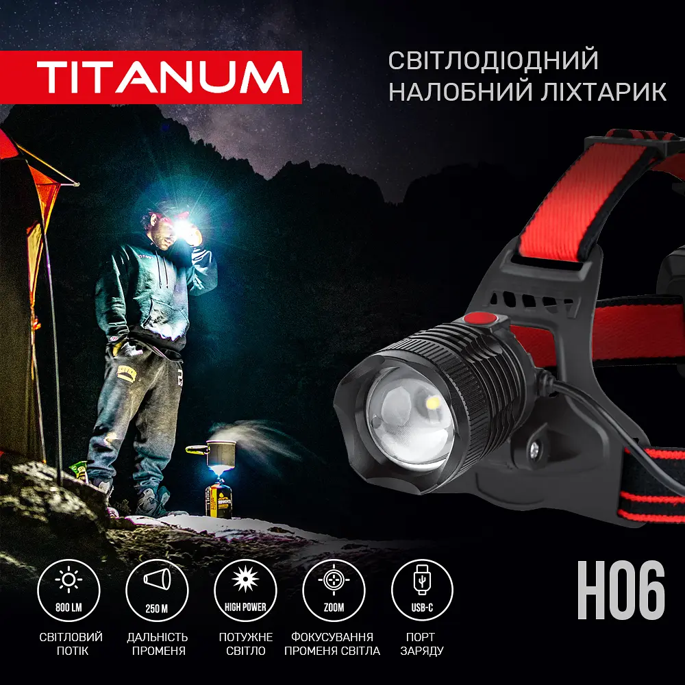 Налобний світлодіодний ліхтарик Titanum TLF-H06, 800Lm 6500K (27329-000) - фото 3