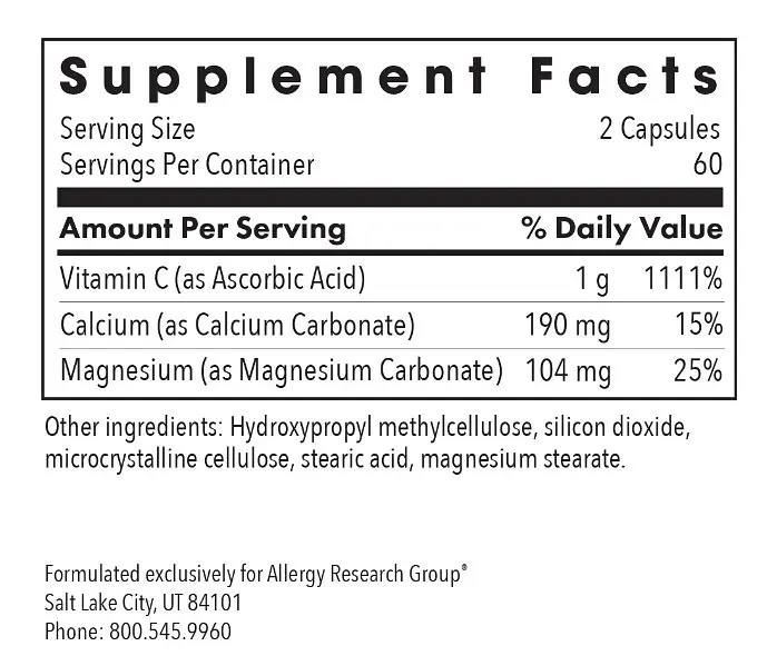 Буферизований вітамін С для імунітету Allergy Research Group Buffered Vitamin C 120 капсул - фото 2