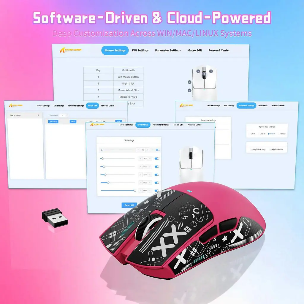 Мишка ATTACK SHARK X11SE Rosa | PAW3311 | 65 годин на одному заряді - фото 5