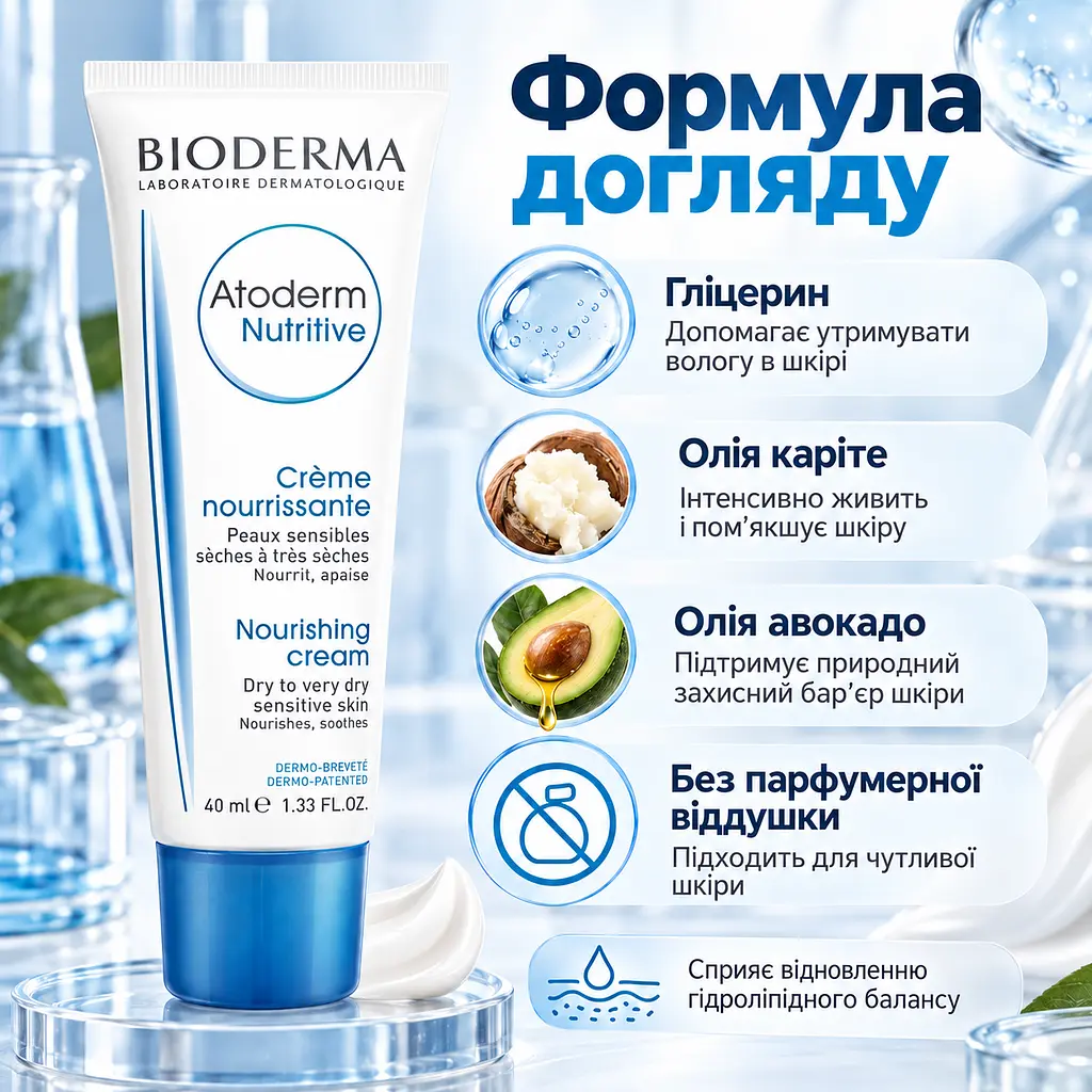 Живильний бальзам для обличчя Bioderma Atoderm 40 мл для сухої та чутливої шкіри з олією ши та авокадо без ароматизаторів - фото 3