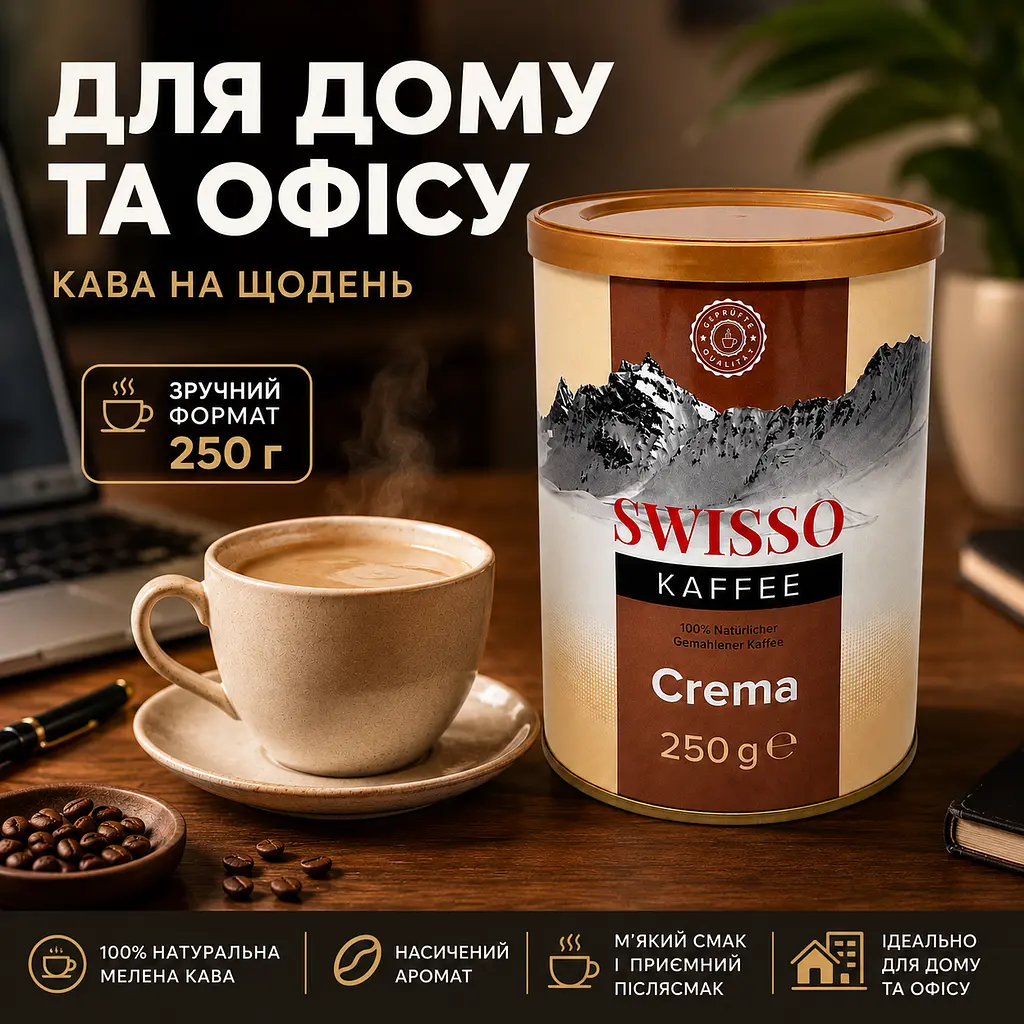 Кава натуральна мелена Swisso Kaffee Crema у металевій банці 250 г - фото 4