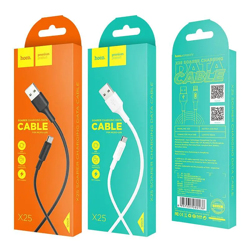 Кабель Hoco X25 USB to Micro 2A 1 м PVC PVC connectors чорний - фото 2