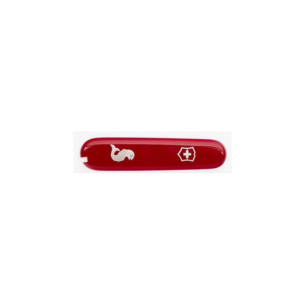 Накладка на ніж Victorinox 91мм червоний передня з лого & fish (Va+)