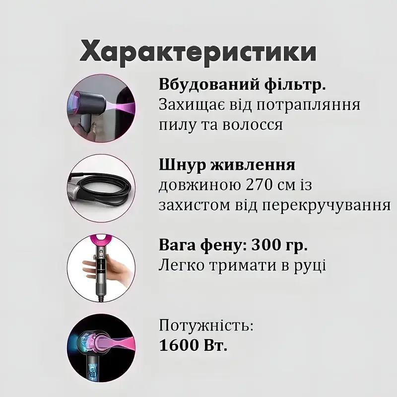 Фен для волосся Super Hair Dryer, 1600 Вт, з турборежимом та іонізацією - фото 8
