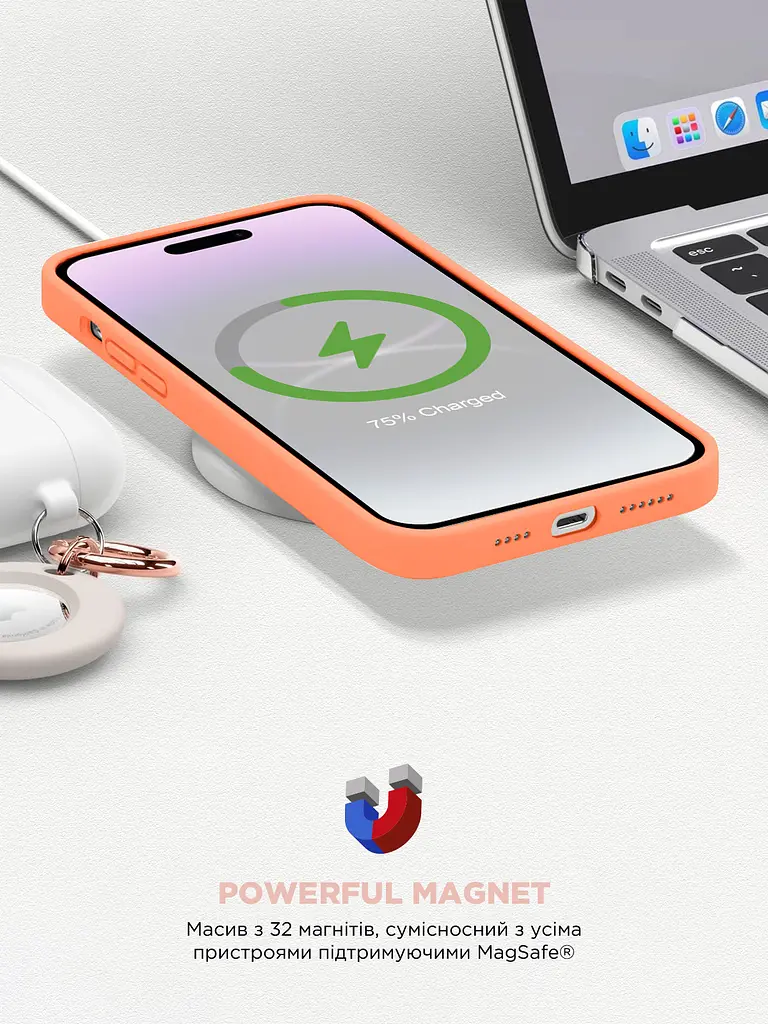 Силиконовый чехол с MagSafe для Apple iPhone 15, ICON2 MagCase, оранжевый, противоударный, панель с мягкой подкладкой, защита всего корпуса, поддержка беспроводной зарядки, совместим с защитными стеклами и пленками, ArmorStandart (ARM72734) - фото 9