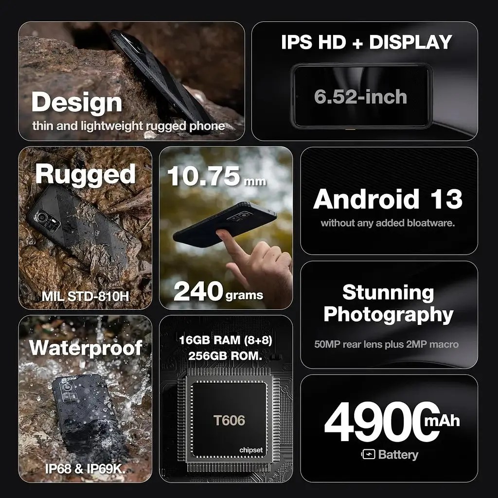 Смартфон захищений AGM h6 8/256gb NFC IP69 чорний - фото 6