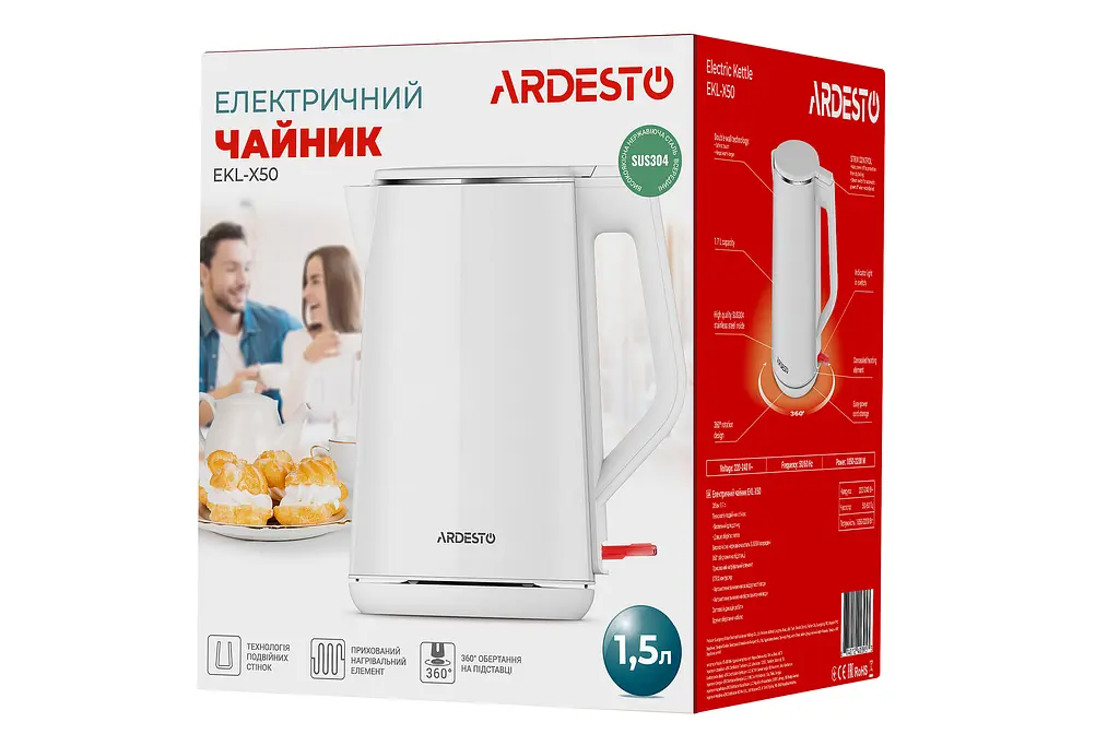 Електрочайник Ardesto Strix подвійні стінки 1.5 л білий (EKL-X50) - фото 8