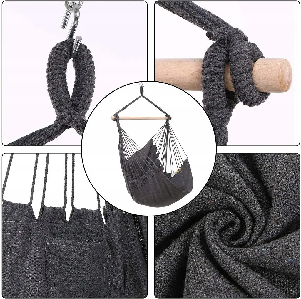 Підвісне крісло бразильський гамак BOHO 100 см + 2 шт подушки Dark Grey - фото 3