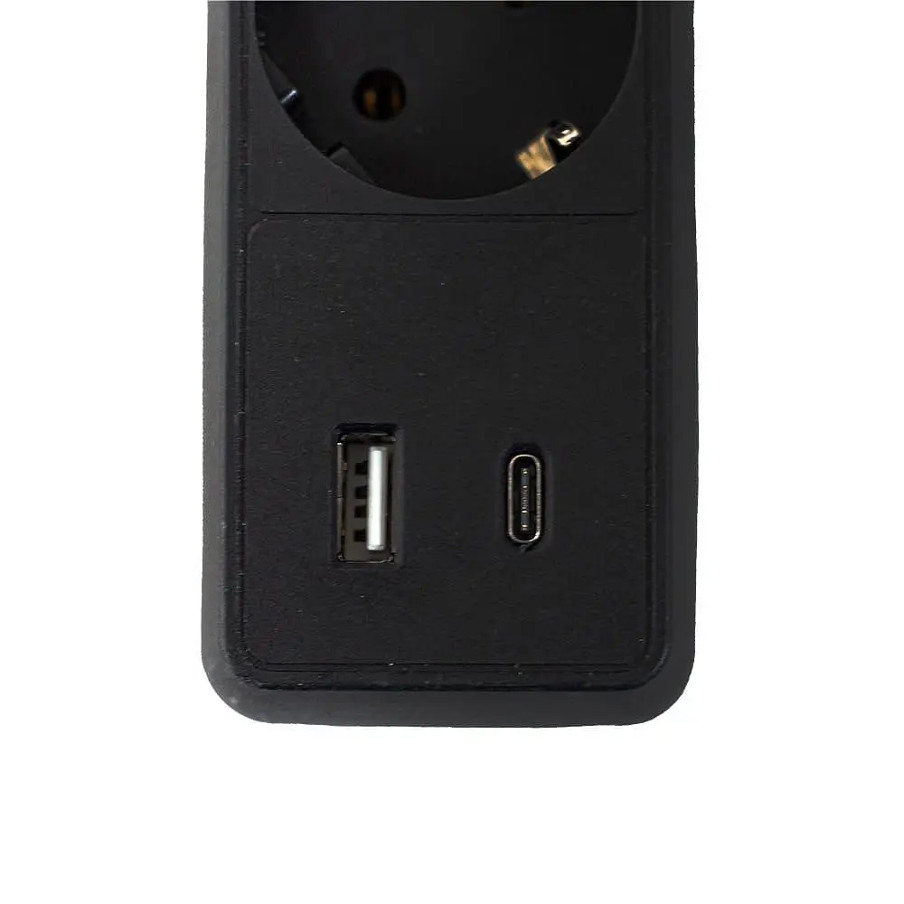 Мережевий фільтр GTL EU05FK, 5 розеток, 3 м, Black, 1xType-C / 1xUSB (2.1A), 10А, до 2.3 кВт, виключатель, заземление, 3x0.75 мм² (GTL-XH-EU05FK-3B) - фото 2