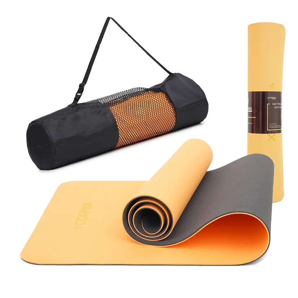 Килимок спортивний Cornix TPE 183 x 61 x 0.6 см для йоги та фітнесу XR-0001 Orange/Black - фото 5