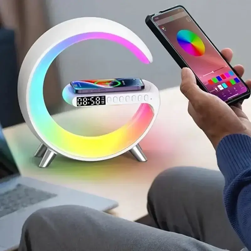 Настольная смарт лампа ночник RGB G-Smart Light с беспроводной зарядкой 15W и Bluetooth колонкой - фото 2
