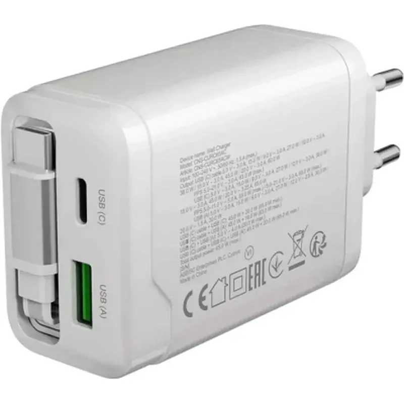 Зарядний пристрій Canyon 1xUSB-C PD65W + 1xUSB QC3.0 + cable USB-C to USB-C white (CNS-CURC65ACW) - фото 6
