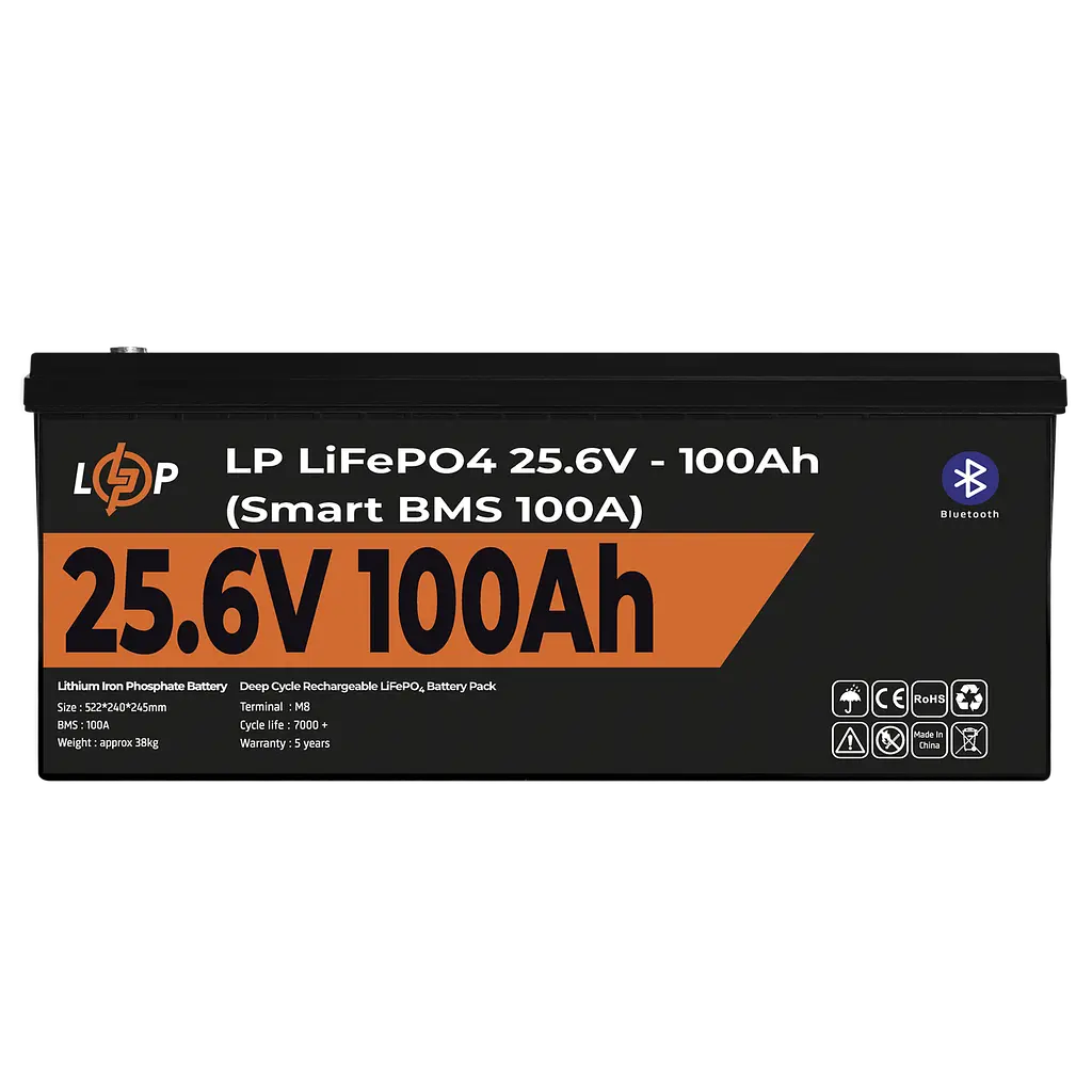 Акумулятор LP LiFePO4 24V (25,6V) - 100 Ah (2560Wh) (Smart BMS 100А) з BT пластик - фото 2