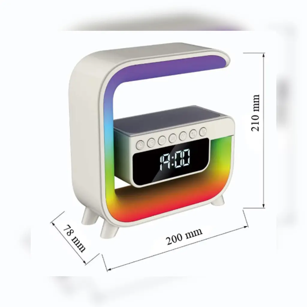 Лампа-ночник XM-G30 Колонка Беспроводное ЗУ Часы RGB белый - фото 3