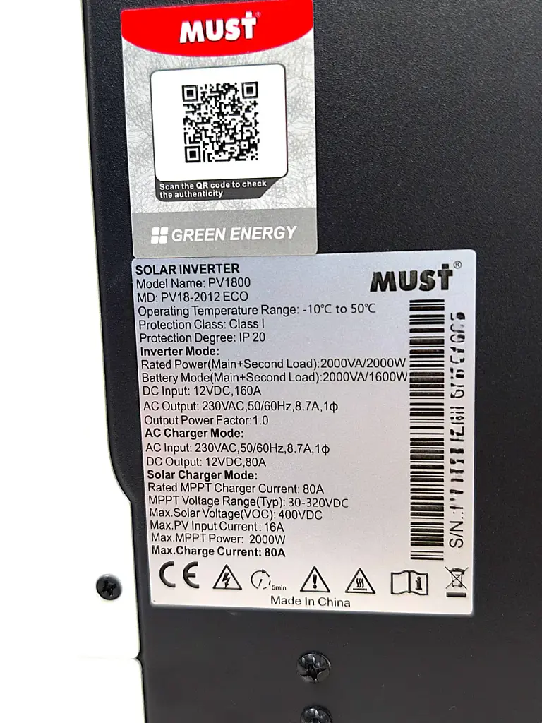 Інвертор гібридний із зарядкою Must PV18-2012ECO 2000W 12V, MPPT 80A, PV 2000W, USB/WiFi - фото 6