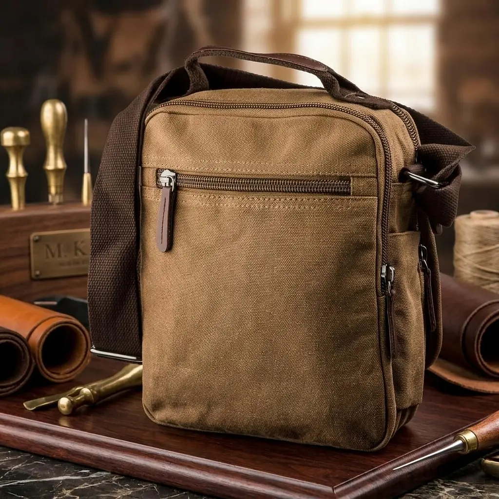 Універсальна текстильна чоловіча сумка на два відділення 20200 Vintage коричневий - фото 3