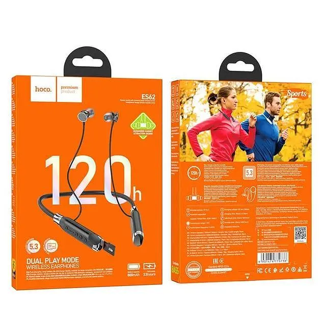 Наушники беспроводные Hoco ES62 Pretty neck-hang BT5.3 earphones, TF 32GB, 800mAh, 120h, 96 см, black - фото 5