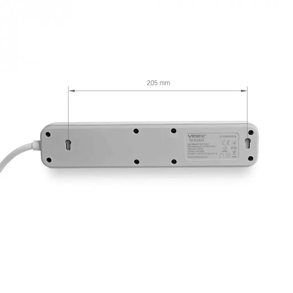 Сетевой удлинитель Videx Oncord з/з 3 п 3 м (3x1.5 мм) 2.4А 2USB+USB-C с кнопкой белый (VF-PD33G2U1C-W) - фото 9