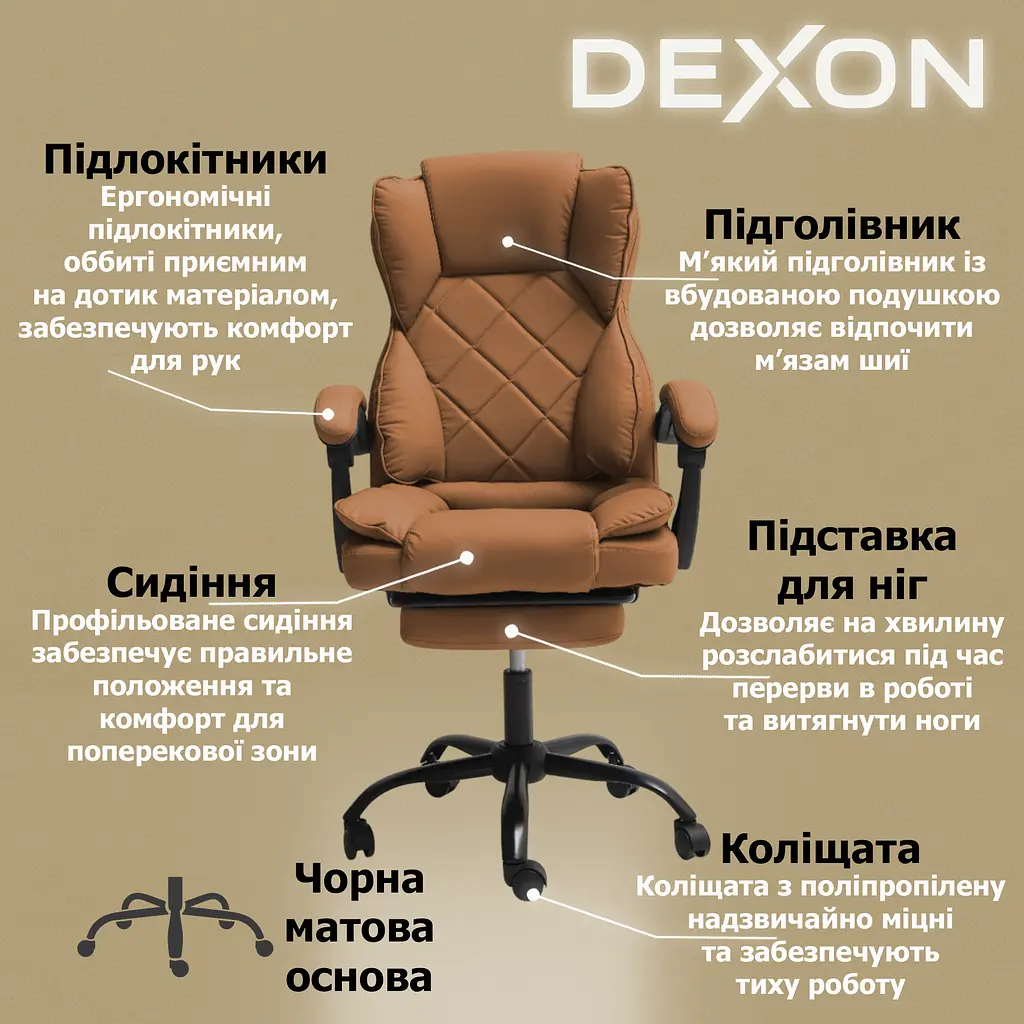 Крісло комп'ютерне DEXON PRIME з еко-шкіри з підставкою для ніг - фото 3