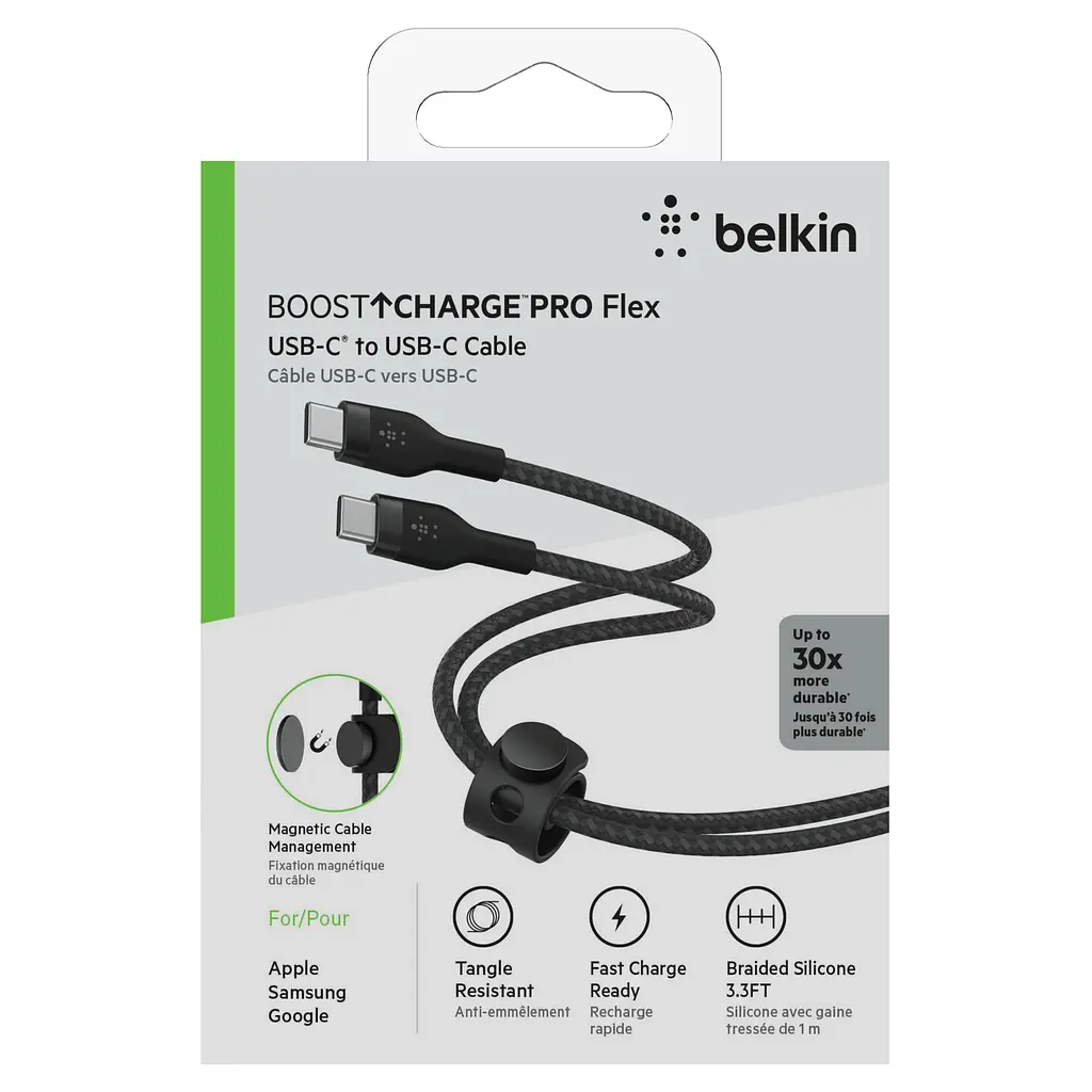 Кабель Belkin USB-C > USB-C заряджання/синхронізації 1м, 60Вт, Type-C, плетений, силіконовий, з ремі teh0013717 - фото 3