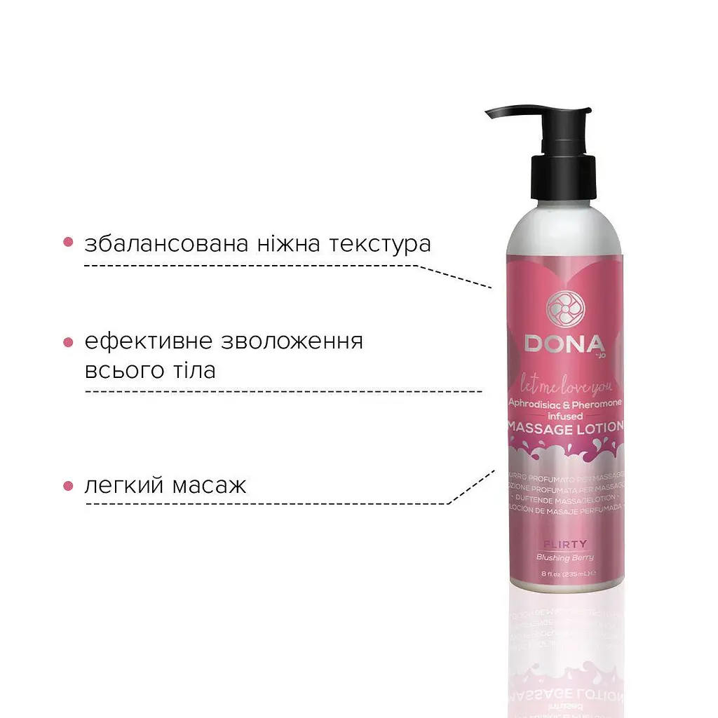 Масажний лосьйон Dona FlirtyBlushing Berry (235 мл) зволожувальний з афродизіаками та феромонами - фото 3