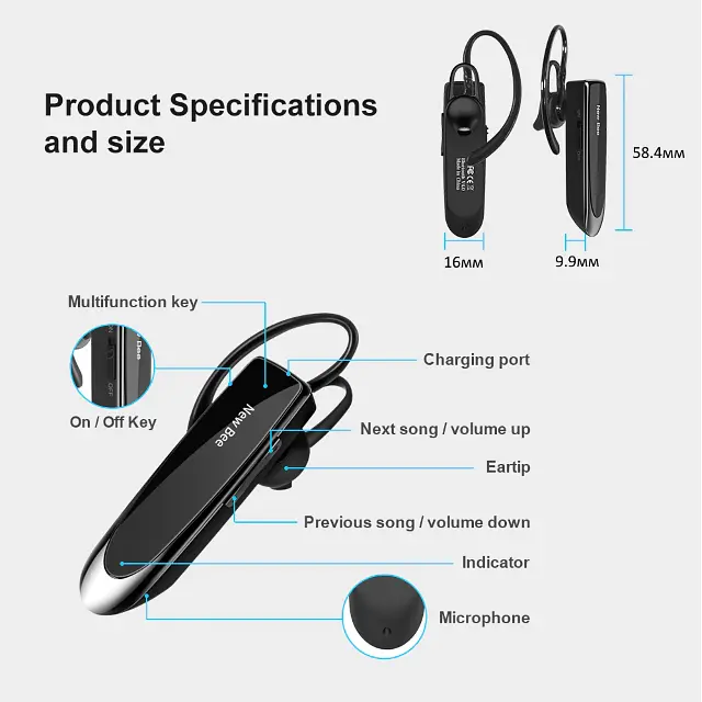 Bluetooth гарнітура New Bee LC-B41 Black - фото 4