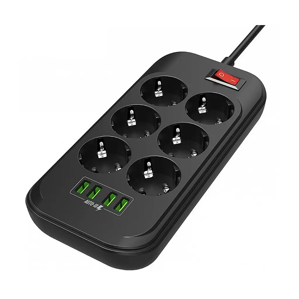 Мережевий фільтр живлення ColorWay CW-CHE64B, 6 розеток/4USB Black (CW-CHE64B) - фото 5