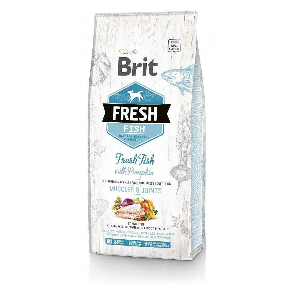 Сухий корм Brit Fresh для дорослих собак великих порід для м'язів і суглобів риба і гарбуз 12 кг (170993/530779)