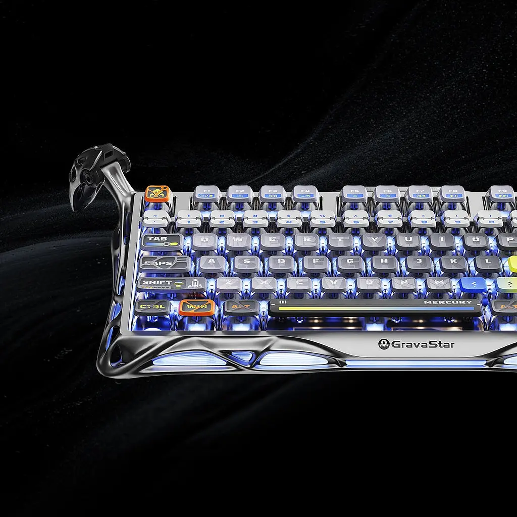 GravaStar Клавіатура механічна Mercury K1 Pro 80keys, GravaStar x Kailh Speedy Mint, BT/WL/USB, RGB, Interstellar Silver - фото 10