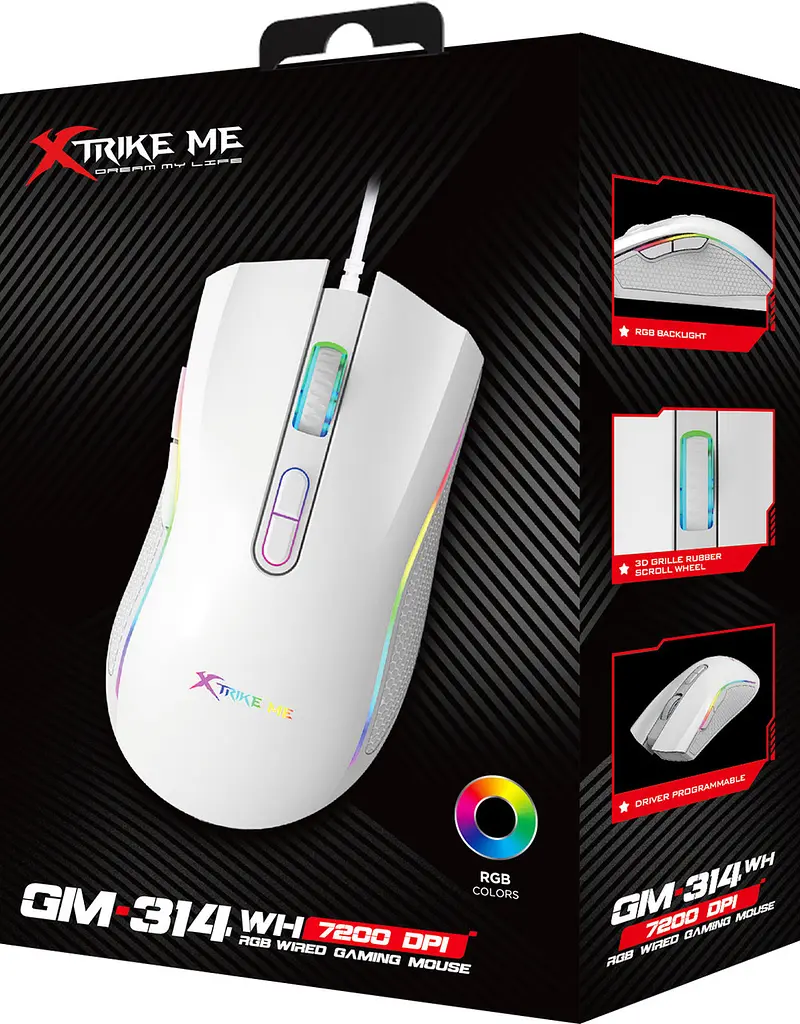 Мишка XTRIKE ME GM-314, ігрова 7200dpi., 7кн., RGB, біла - фото 7