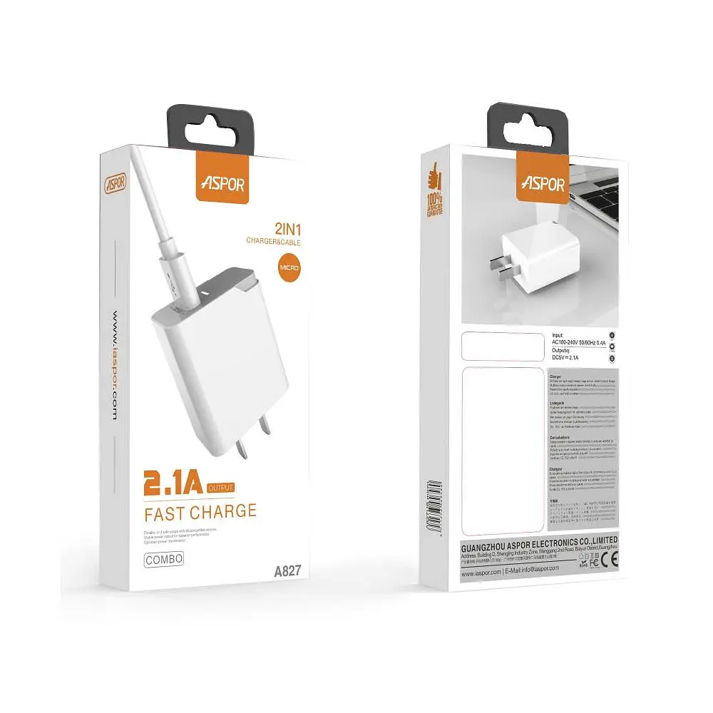 Мережевий зарядний пристрій Aspor A827 IQ (USB/2.4A) + кабель USB – Lightning- білий - фото 5