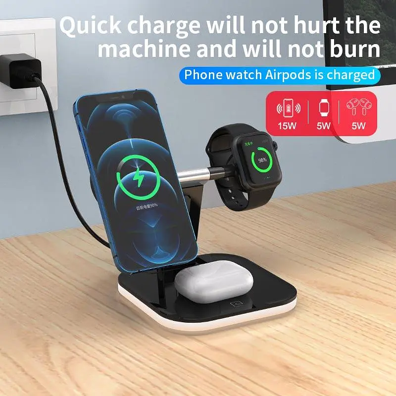 Бездротова зарядна підставка 3-in-1 LED Magnetic wireless charger JYD-WC101 чорна - фото 4