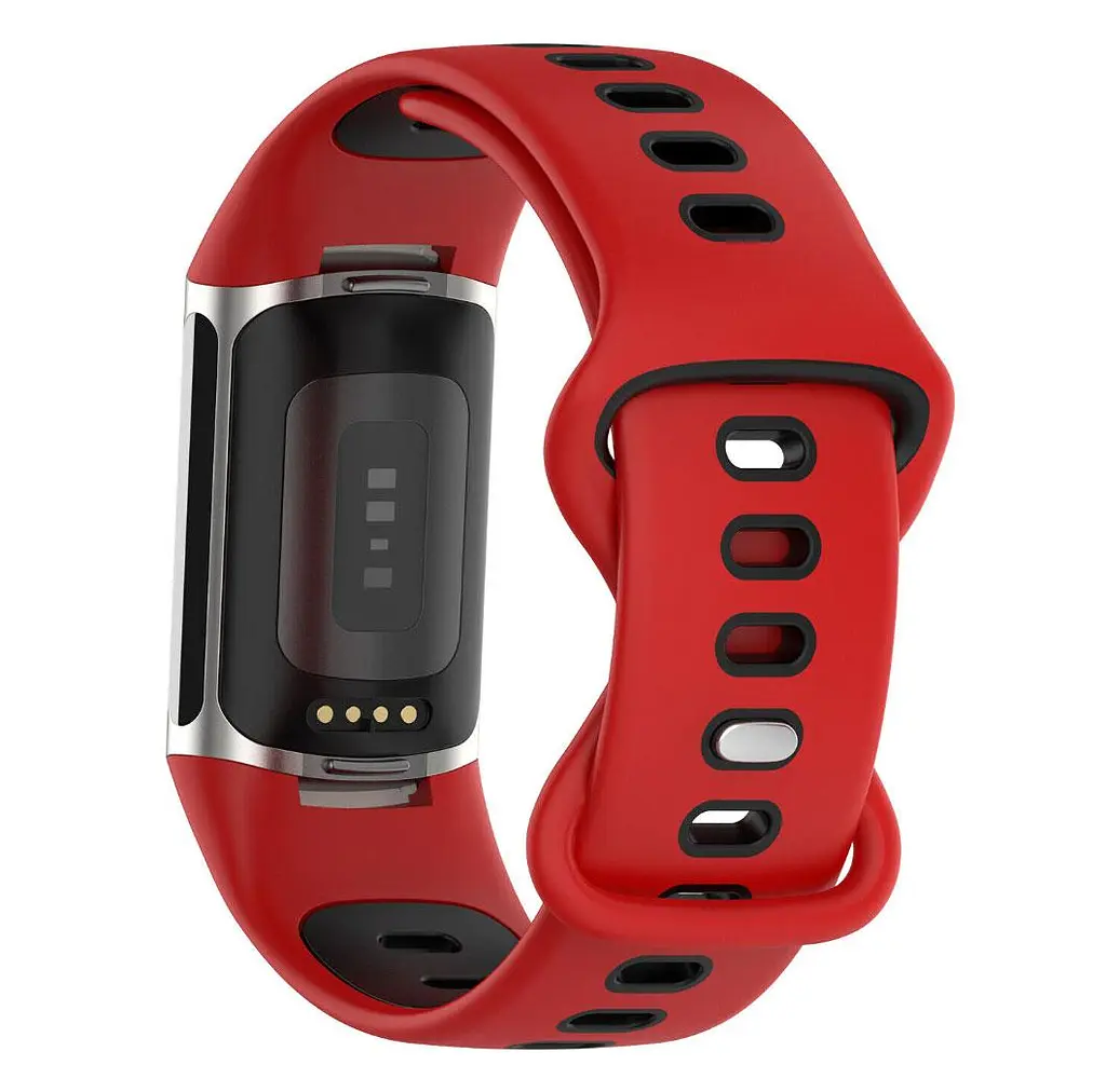Силиконовый ремешок Primolux Sport для фитнес браслета Fitbit Charge 5/Charge 6 Red Black/размер М - фото 4